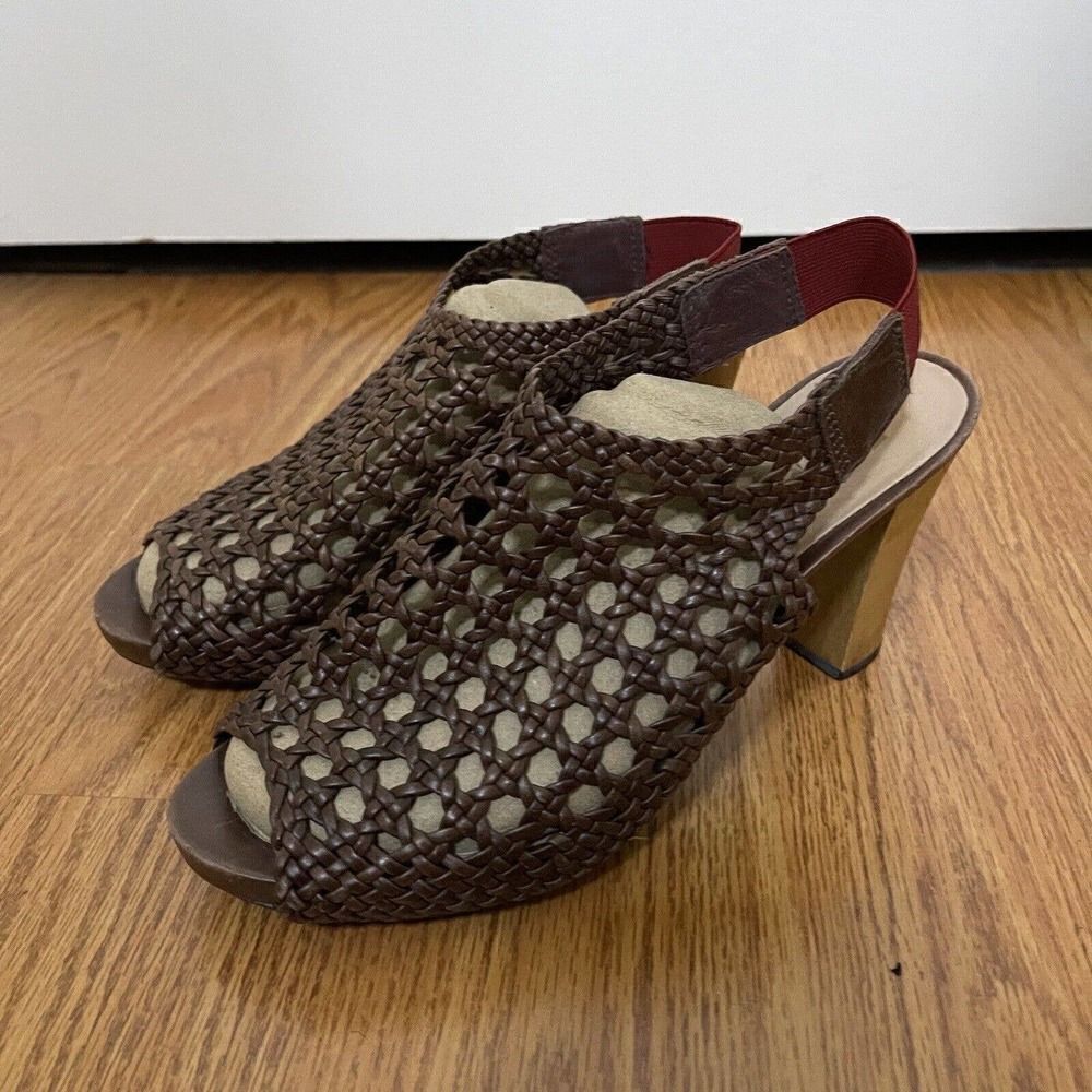 CAMPER Brown woven Peep toe slingback heels size 37 US 7